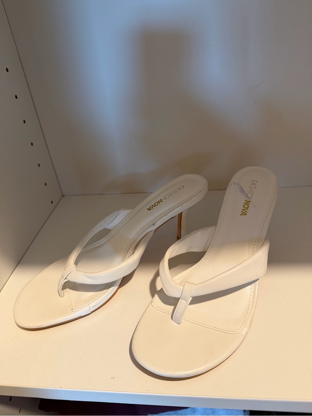 Fashion Nova White Thong Stiletto Heels